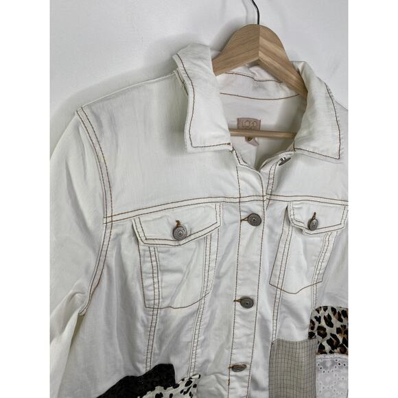 LOGO Lori Goldstein White Denim Patchwork Button Front Jacket Women's Size 10 - Picture 5 of 8